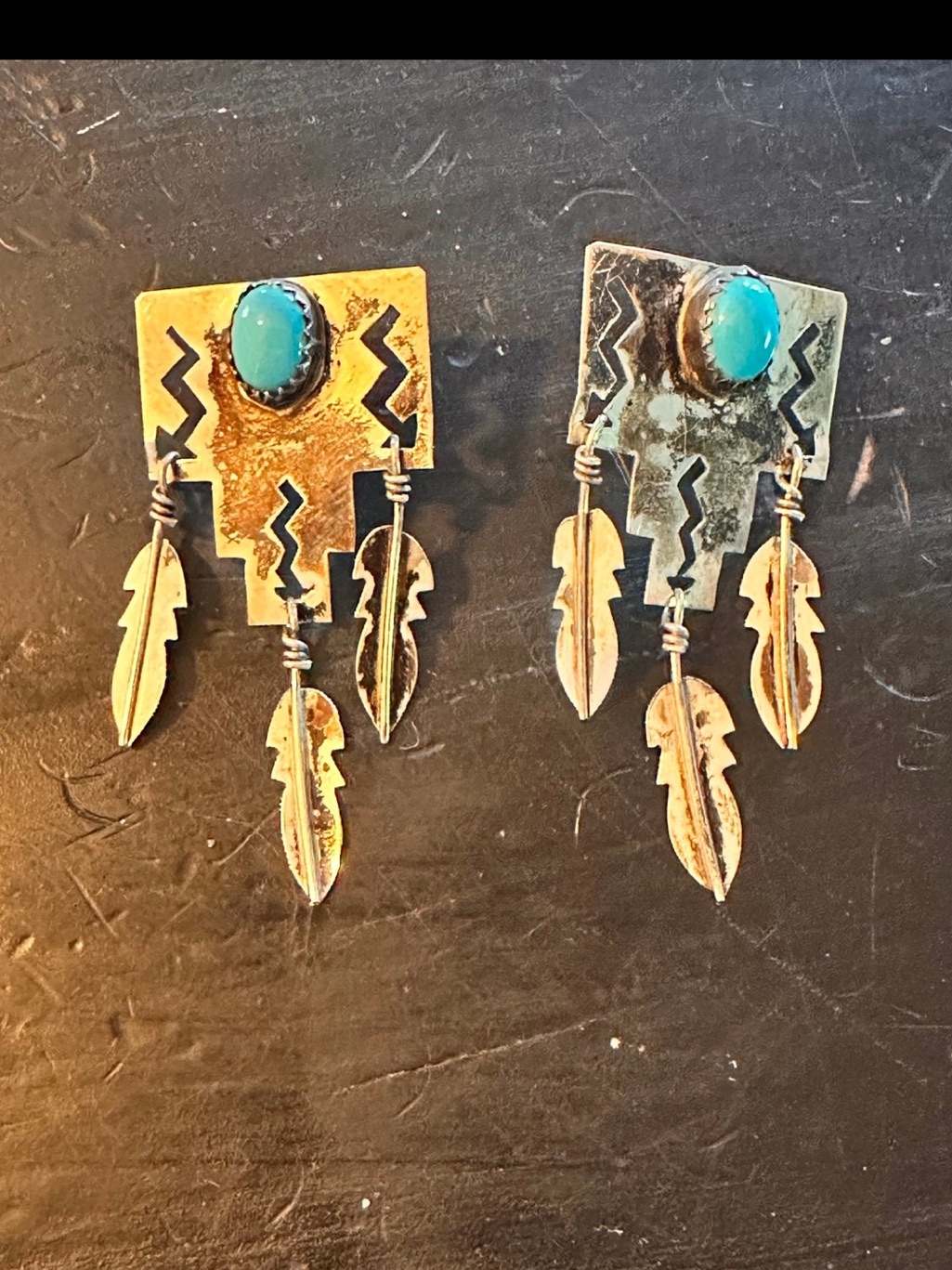 Turquoise Feather Drop Statement Earrings - Women Jewelry